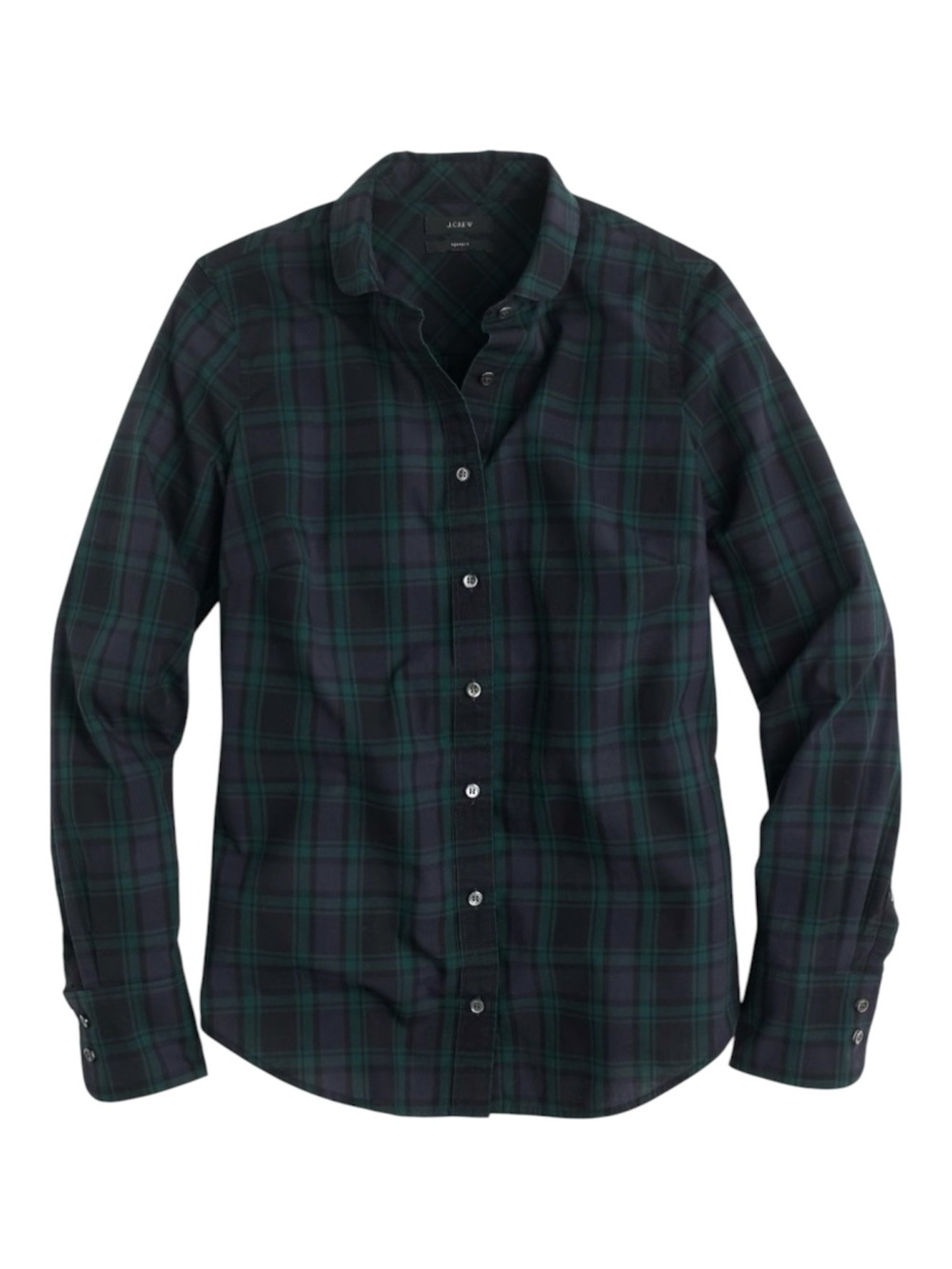 J.Crew Club Collar Perfect Shirt Size 0 Black Watch Tartan Plaid Cotton